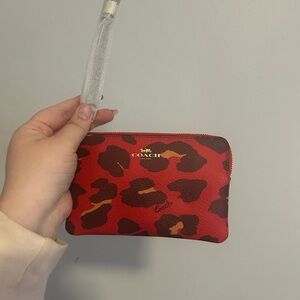 Coach Red Cheetah Corner Zip Wristlet